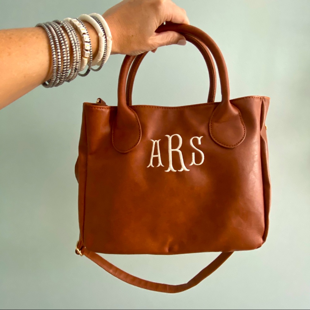 Monogrammed aRs Brown Handbag with Crossbody Strap